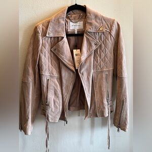 NWT XS BCBGeneration Pink Blush Pale Suede Moto Jacket